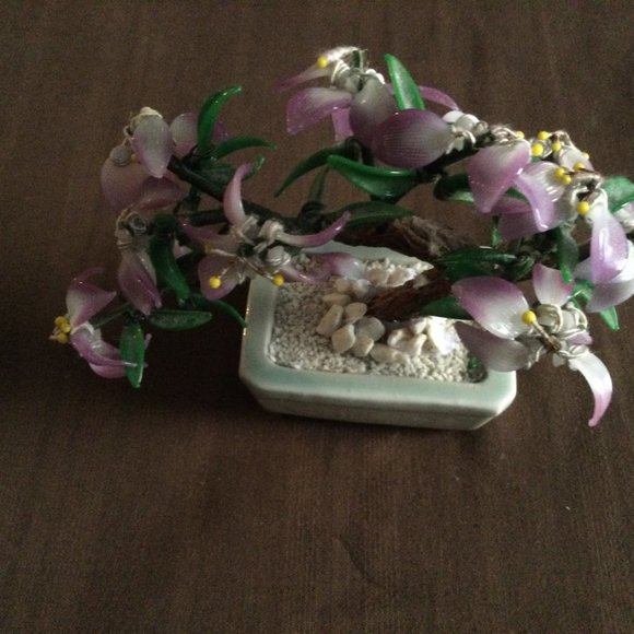 Vintage Chinese glass bonsai tree celadon bowl small modified home decor - Picture 4 of 7